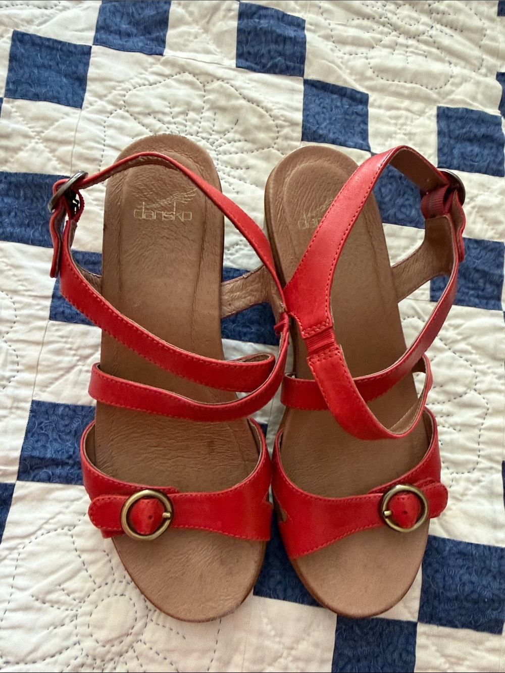 Dansko Bright Red Leather Buckle Strap Sandals